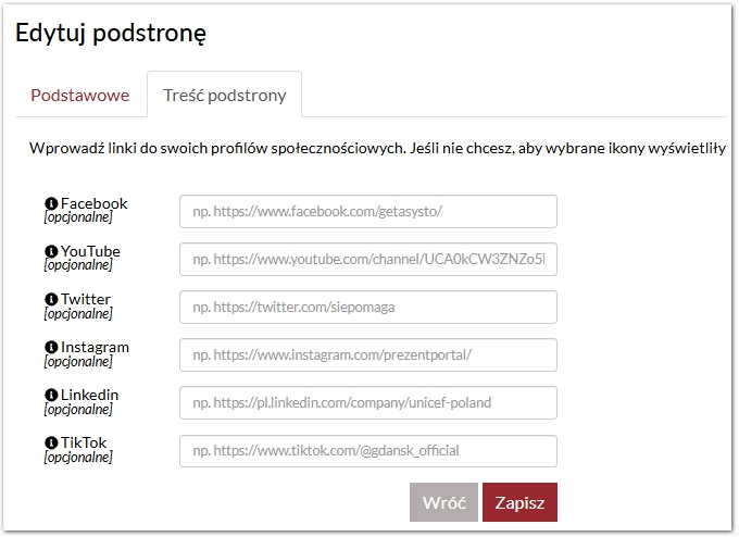 Edycja wyświetlania sekcji Media społecznościowe w Panelu Asysto