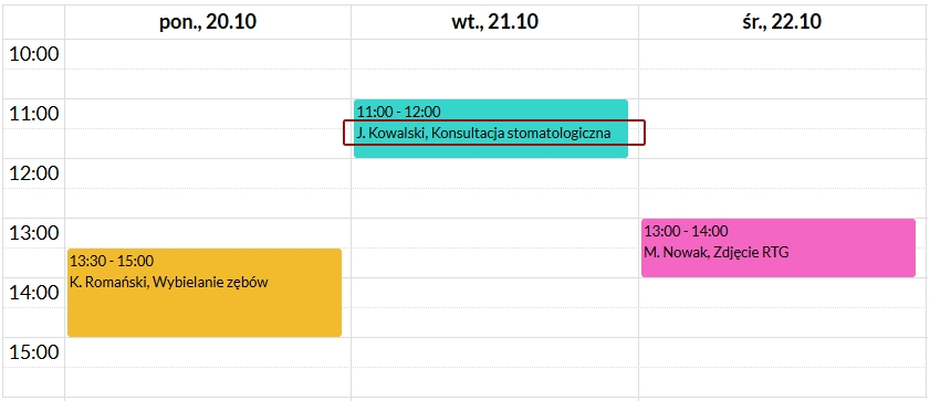 Podpis rezerwacji na terminarzu