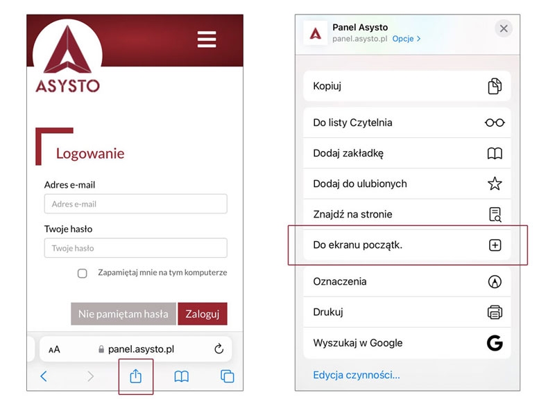 Skrót Asysto - Instrukcja na iPhone/iPad