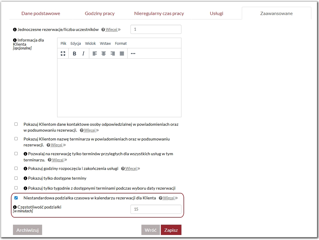 Ustawienia podziałki czasowej