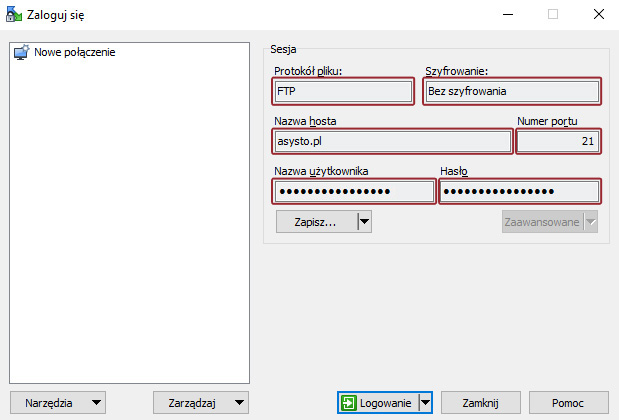 Zakładanie konta FTP