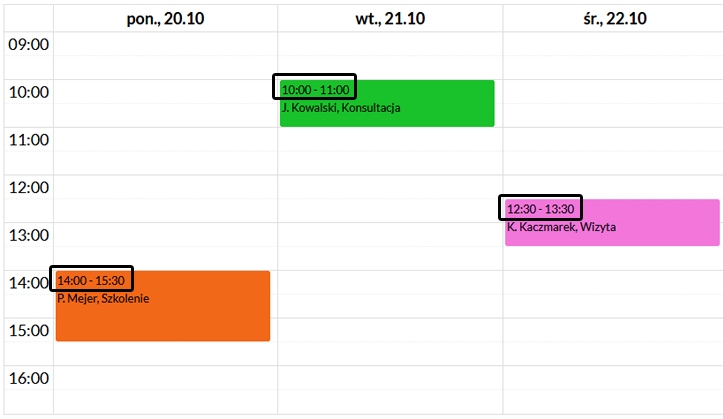 Godziny rozpoczęcia i zakończenia rezerwacji